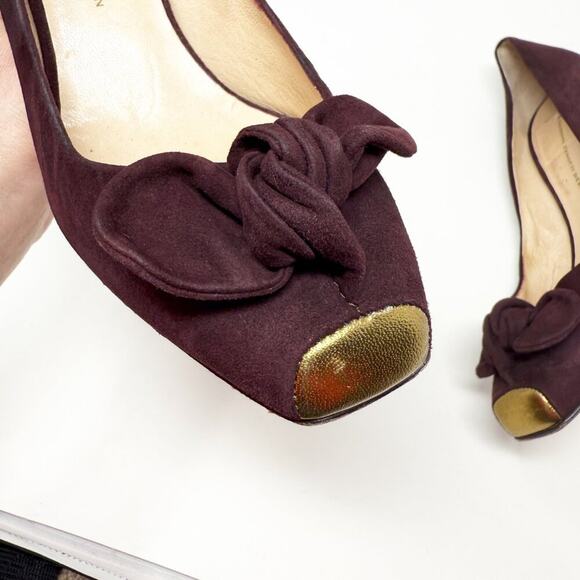 Giuseppe Zanotti Vicini Burgundy Suede Closed Toe Pumps Bow Detail Made in Italy - Picture 3 of 10
